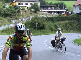 After a very late lunch, the first climb begins as we approach Bärschwil, 10.7 miles into the ride